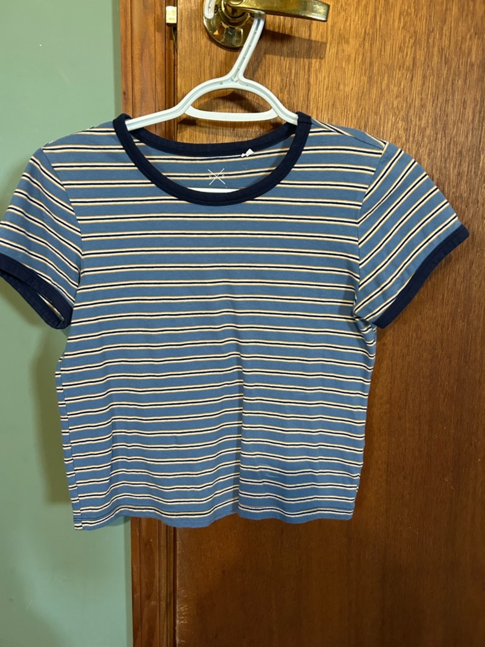 Basics Blue Striped Crewneck Tee with Navy Trim